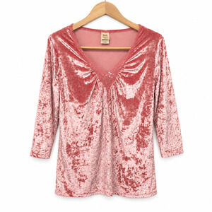 Vintage Faded Glory Top Womens Size Large Pink Crushed Velvet Lace Fairycore